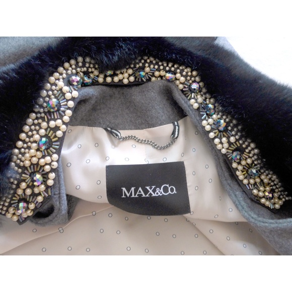 Max & Co. Women 42 Contrast Coat with Jewel Collar - Picture 9 of 15